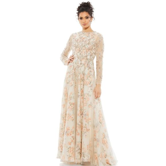 MAC DUGGAL Long Sleeve A-Line Gown